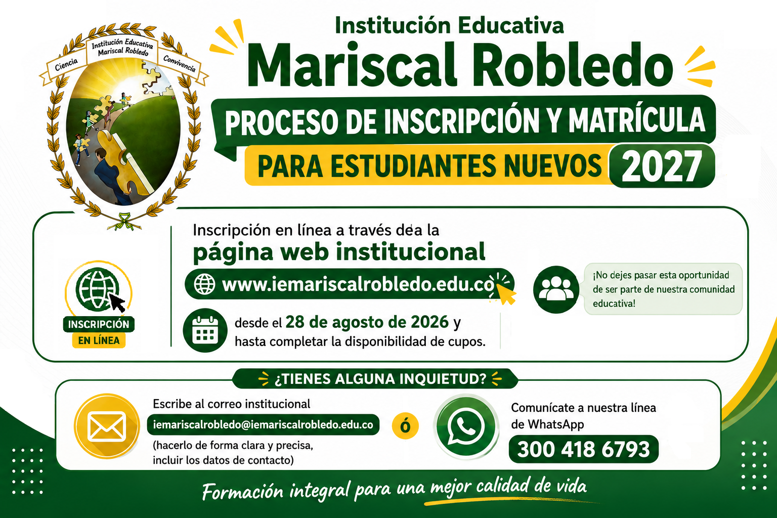 Inscripción y matrícula de estudiantes nuevos 2027